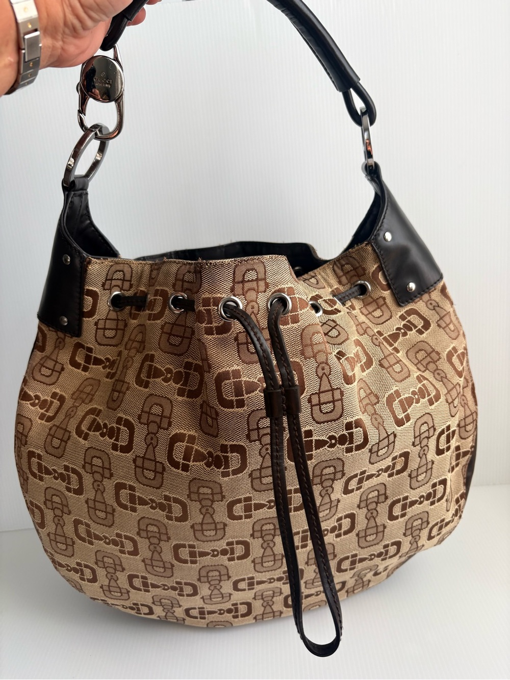 Gucci Horsebit Hobo Bag Canvas/Leather  Large Tote EUC 506631